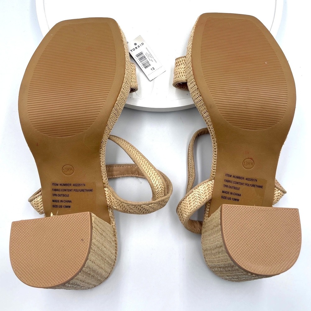 Torrid Raffia Platform Block Heel Sandals Tan Woven Square Toe 13WW 40225174 - Picture 6 of 9